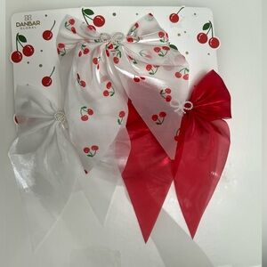 New Cherry Print Hair Bow Set - Red and White